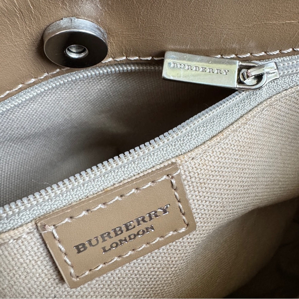 Burberry Plaid Nova Check Small Tote Handbag - Taupe and Candy Pink - Silver HW - Picture 9 of 15